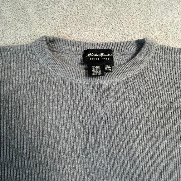 Eddie Bauer Sweater Mens Extra Large Grey Ribbed Knit Crewneck Cotton Pullover - Picture 3 of 11